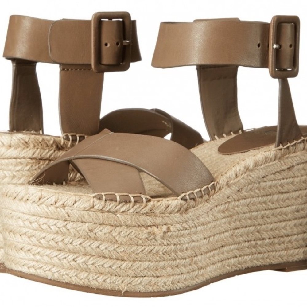 Marc Fisher Brown Leather Platform Espadrille Sandals Size 7.5
